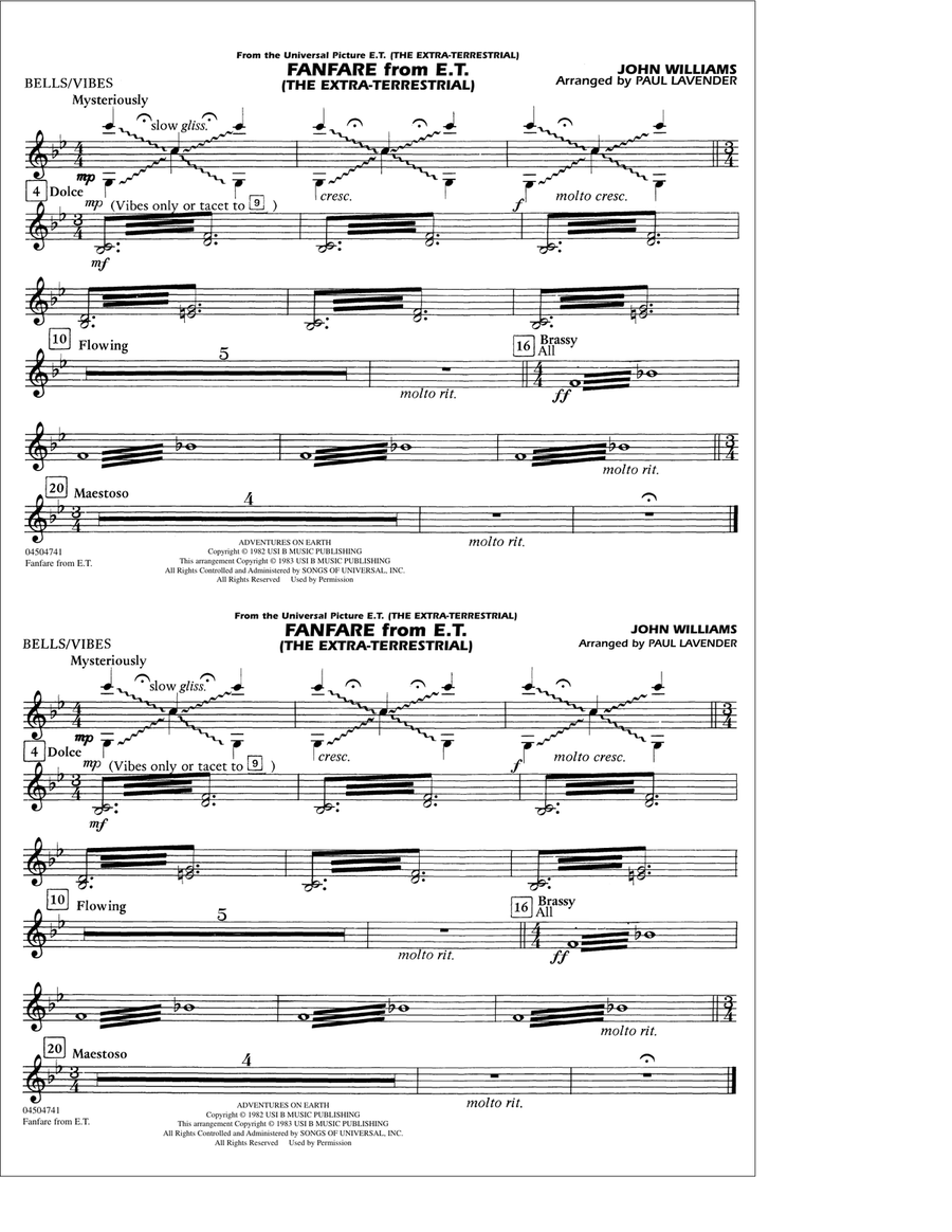 Fanfare from E.T. (The Extra-Terrestrial) - Bells/Vibes Marching Band scores gallery preview page 1