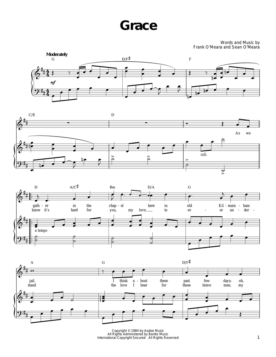 Grace Piano, Vocal, Guitar scores gallery preview page 1