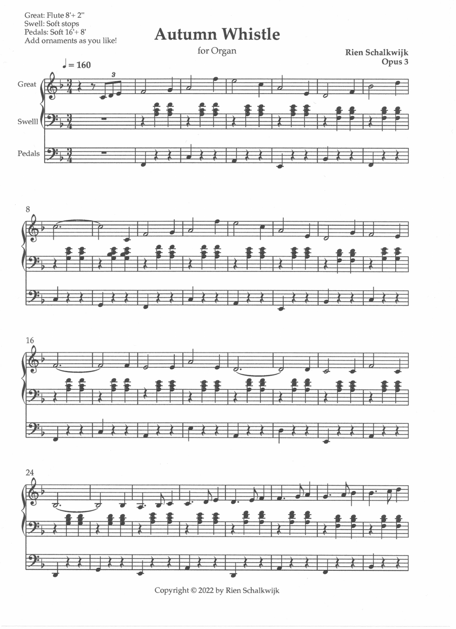 Autumn Whistle, Opus. 3 Organ Solo scores gallery preview page 1
