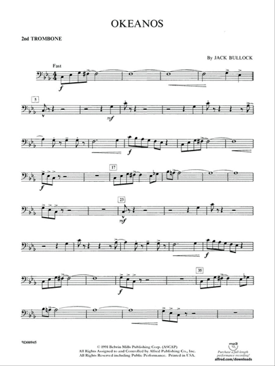 Okeanos: 2nd Trombone Concert Band scores gallery preview page 1