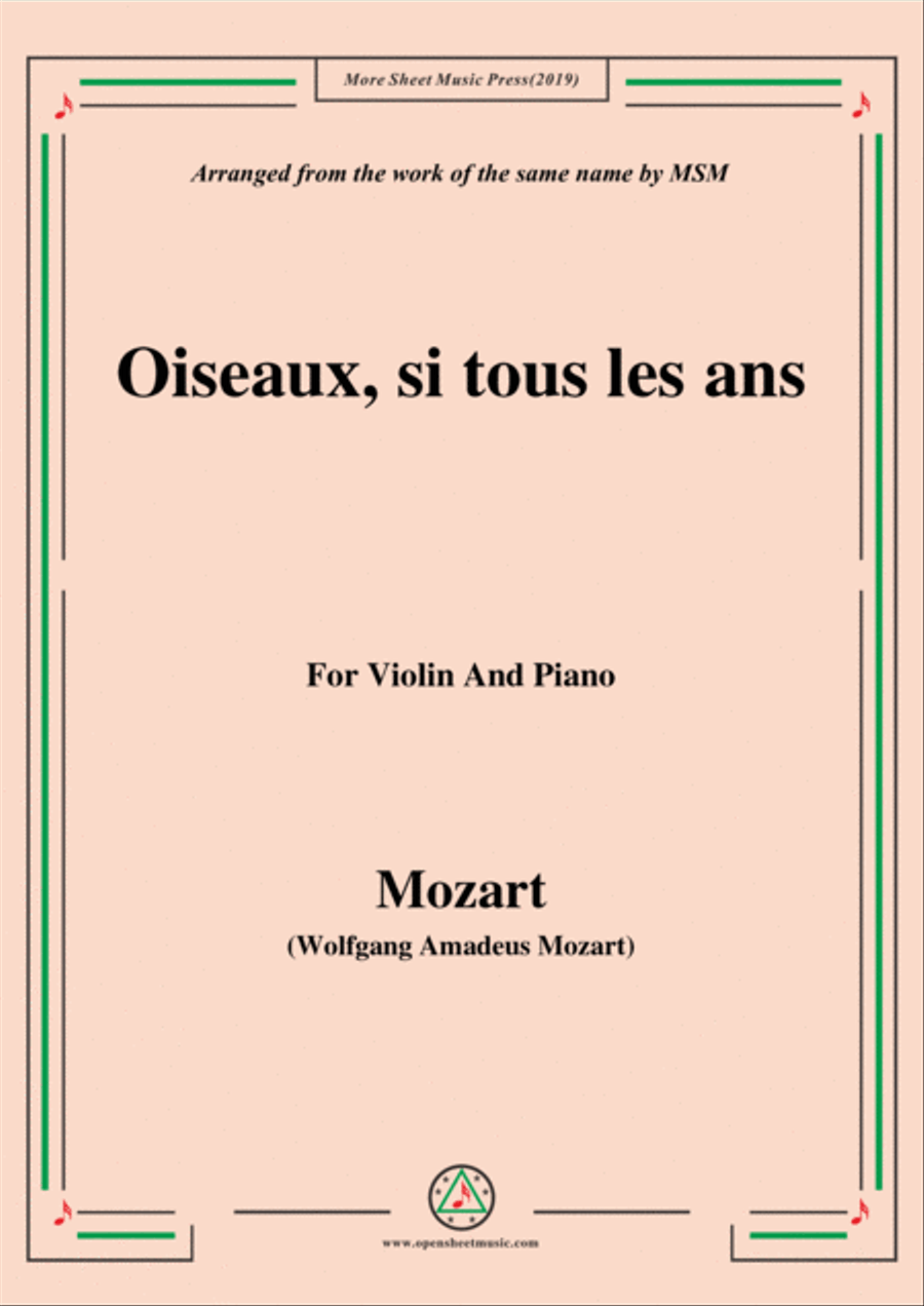 Mozart-Oiseaux,si tous les ans,for Violin and Piano Violin Solo scores gallery preview page 1