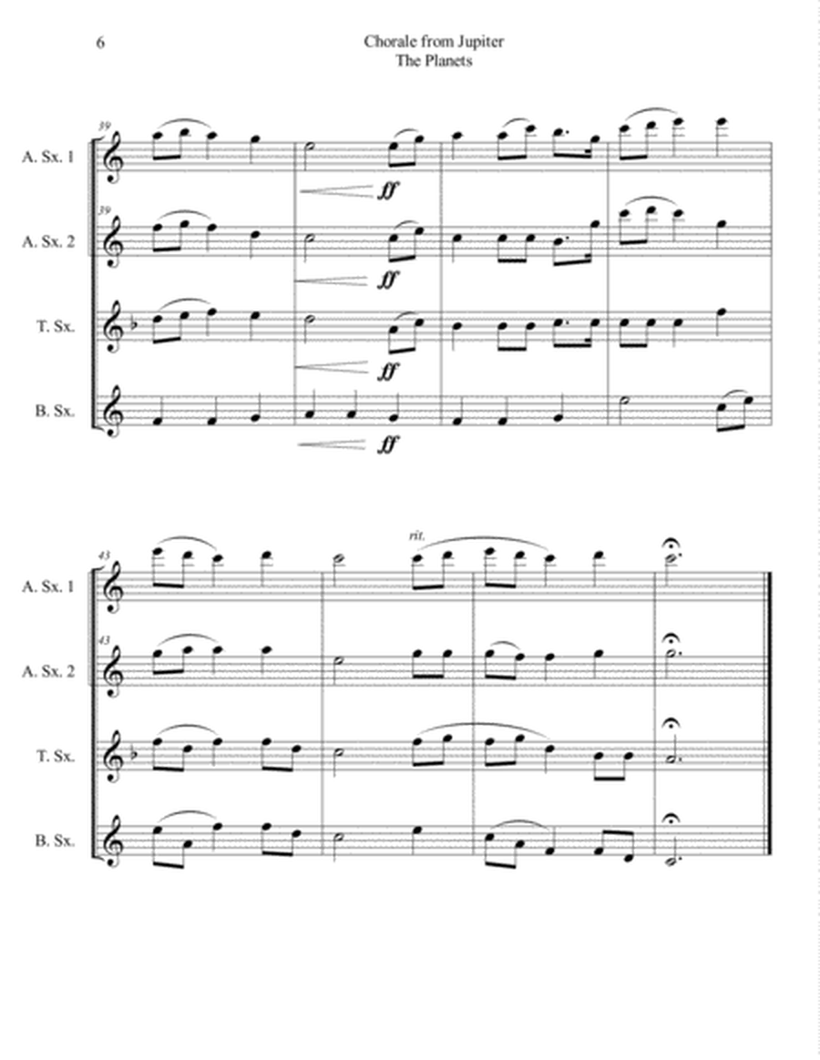 Chorale from Jupiter for Saxophone Quartet (SATB or AATB) image number null
