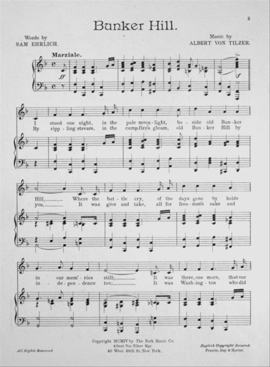 Albert Von Tilzer's March Song Hit, Bunker Hill Voice scores gallery preview page 2