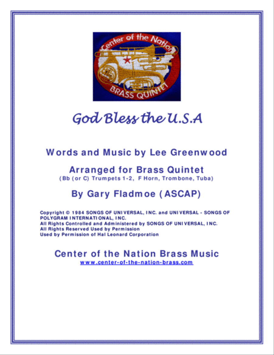God Bless The U.S.A. Brass Ensemble scores gallery preview page 1