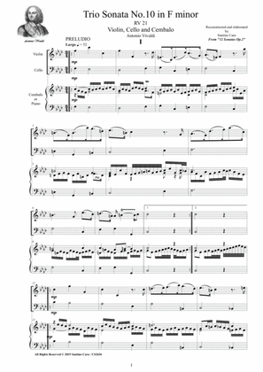 Book cover for Vivaldi - Trio Sonata No.10 in F minor RV 21 Op.2 for Violin, Cello and Cembalo (or Piano)