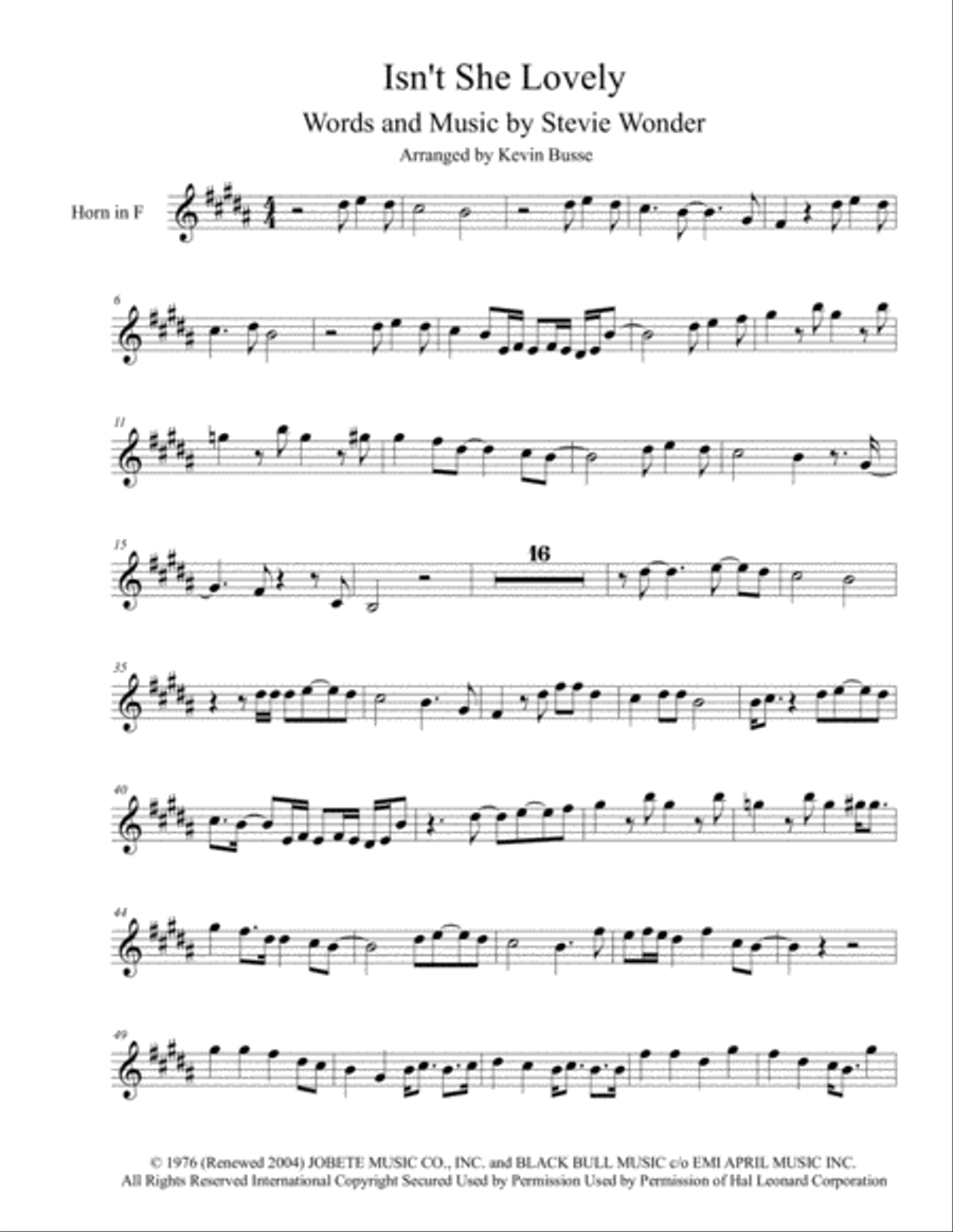 Isn't She Lovely Isn't She Lovely Horn Solo scores gallery preview page 1