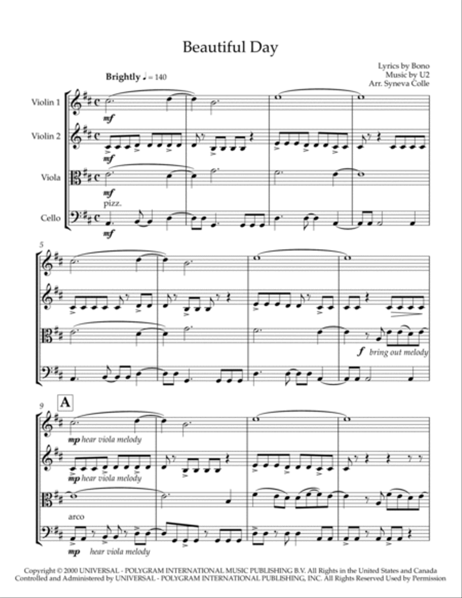Beautiful Day Beautiful Day String Quartet scores gallery preview page 2