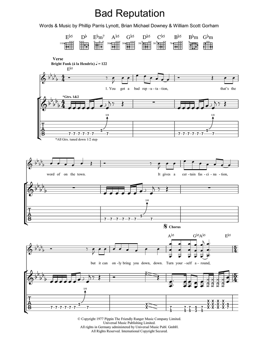 Bad Reputation Guitar Tablature scores gallery preview page 1