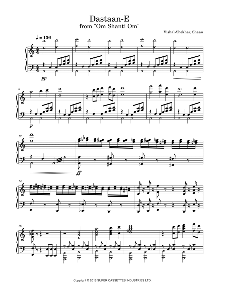 Dastaan-e-om Shanti Om Piano Solo scores gallery preview page 1