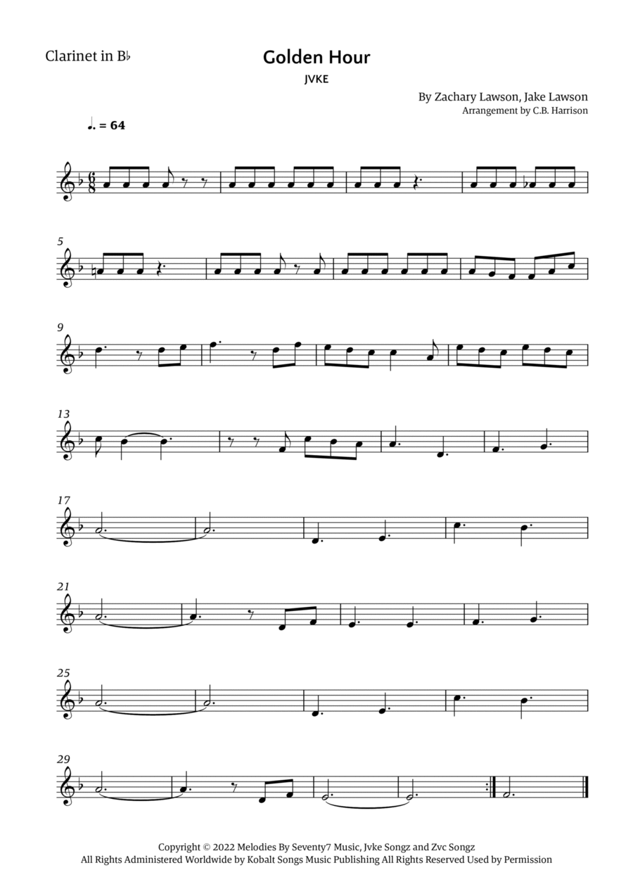Golden Hour B-Flat Clarinet scores gallery preview page 1