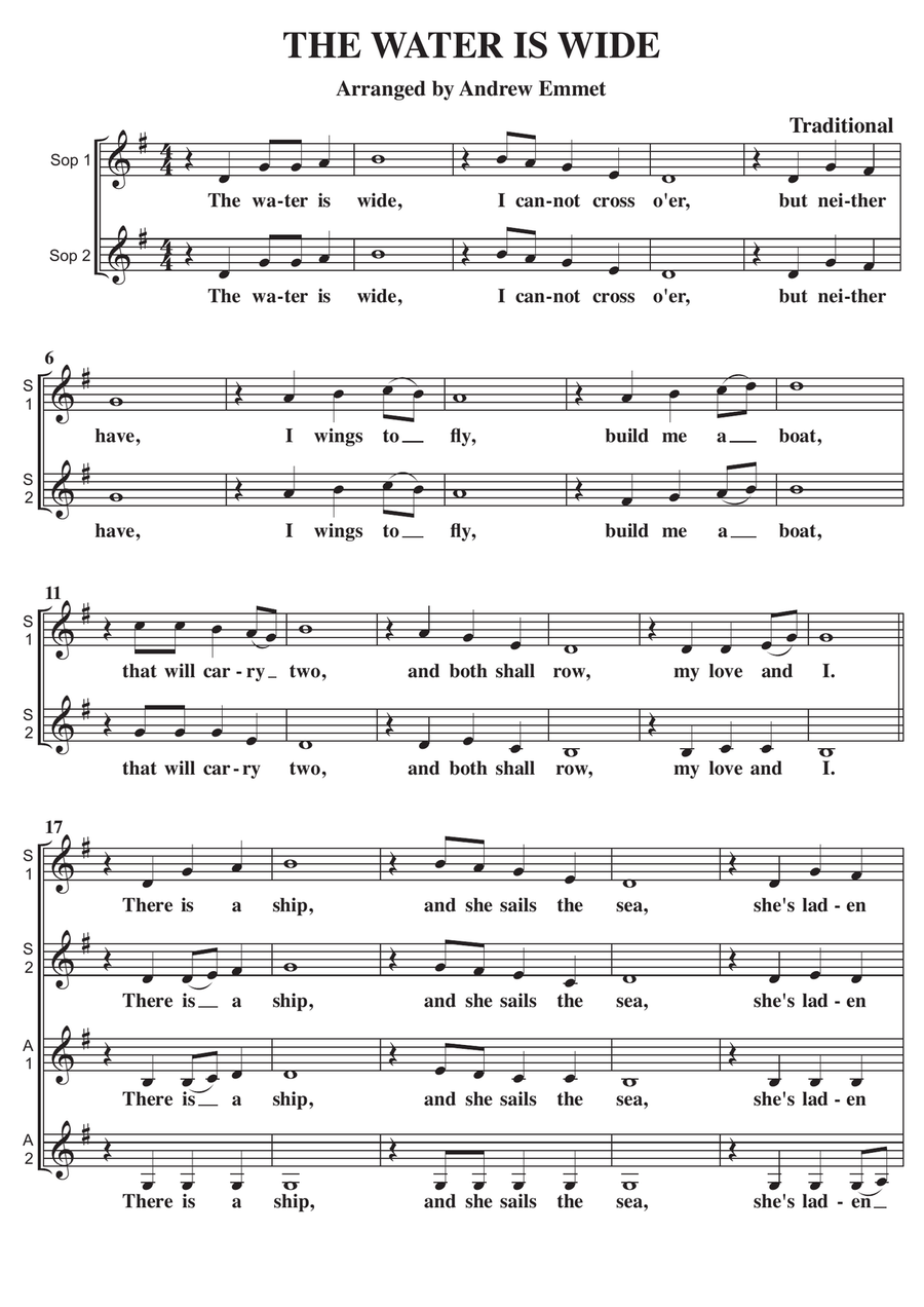 The Water Is Wide A Cappella SSAA SSAA scores gallery preview page 1