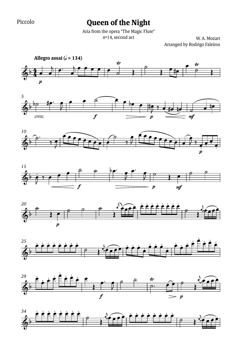 Queen of the Night - for solo piccolo Chamber Music scores gallery preview page 1