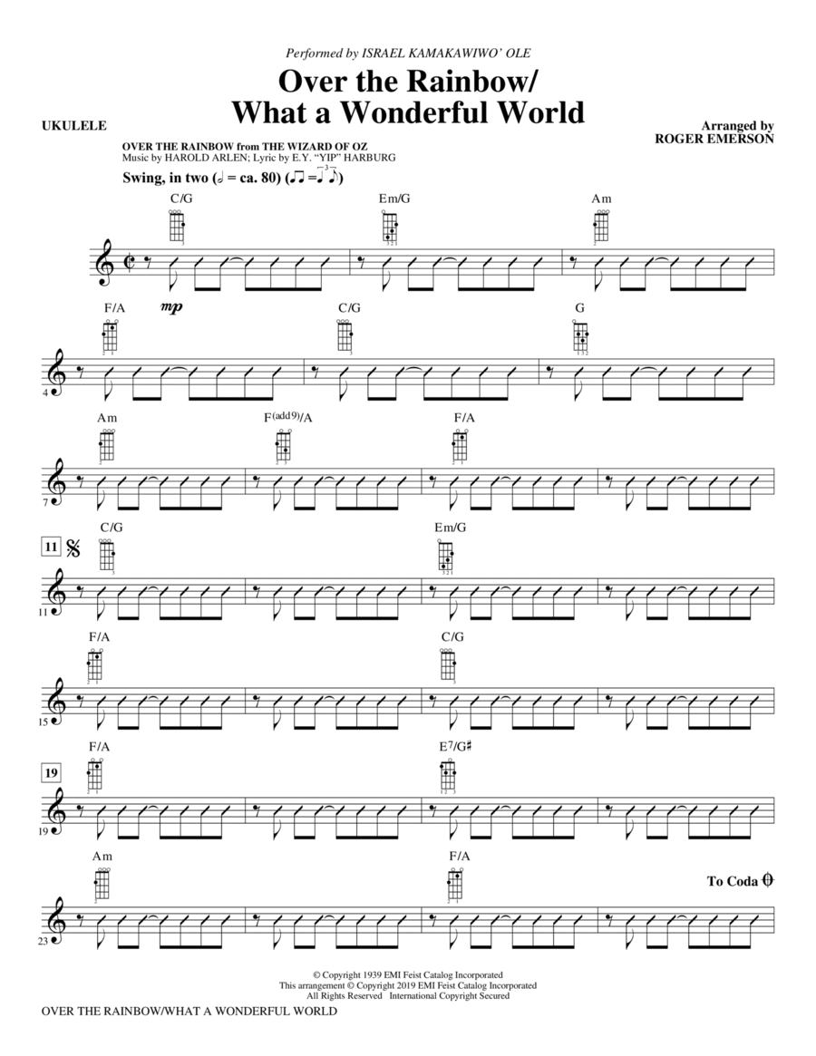 Over the Rainbow/What a Wonderful World (arr. Roger Emerson) - Ukulele Choir scores gallery preview page 1