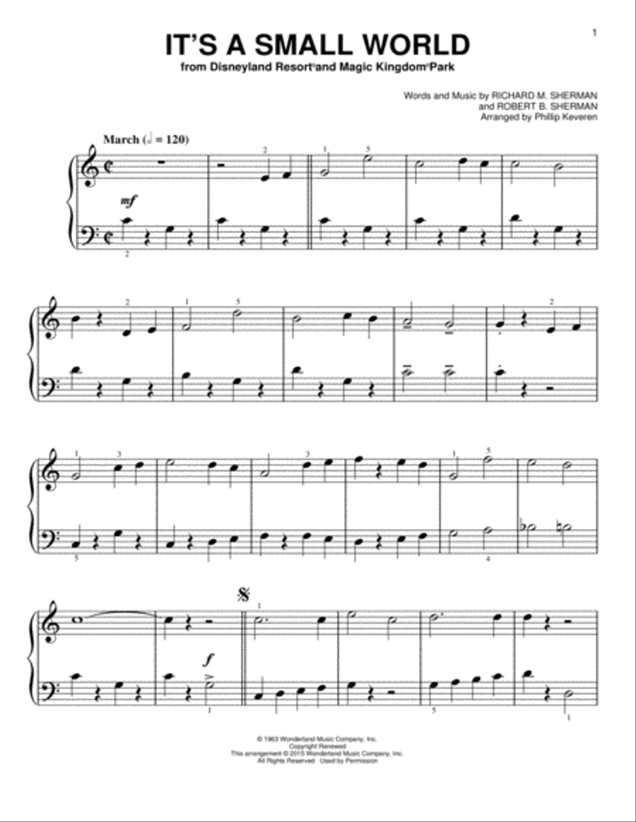 It's A Small World [Classical version] (arr. Phillip Keveren) Easy Piano scores gallery preview page 1