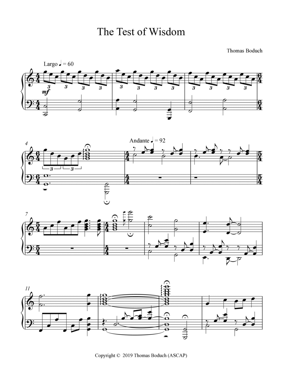 The Test of Wisdom Piano Solo scores gallery preview page 1