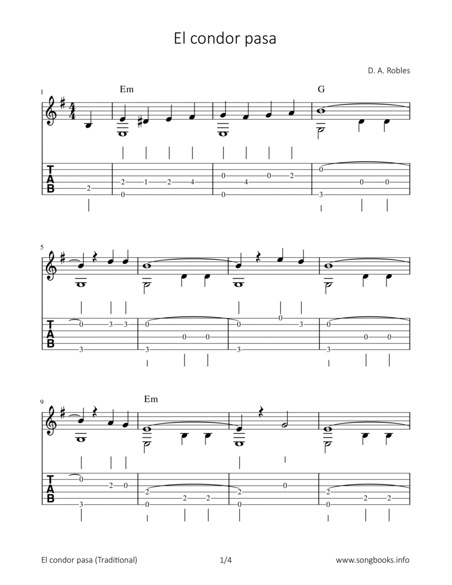 El condor pasa Acoustic Guitar scores gallery preview page 1