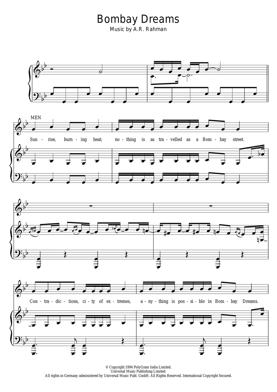 Bombay Dreams Piano, Vocal scores gallery preview page 1