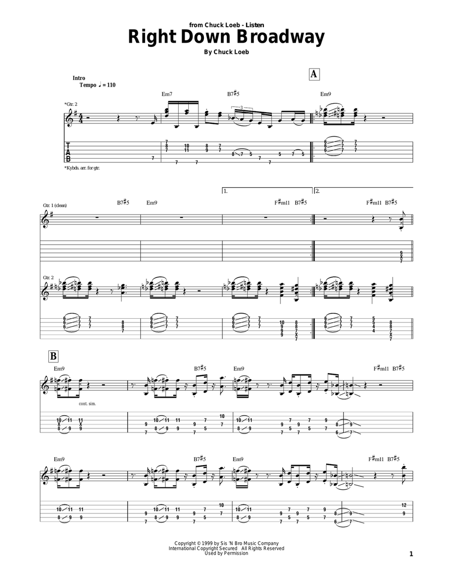 Right Down Broadway Electric Guitar scores gallery preview page 1