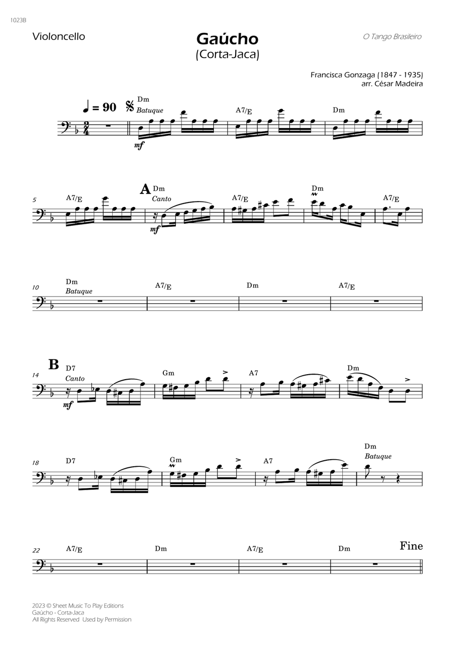 Gaúcho (Corta-Jaca) - Cello Solo - W/Chords Cello Solo scores gallery preview page 1