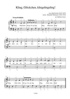 Kling, Glöckchen klingelingeling Easy Piano with text and fingering