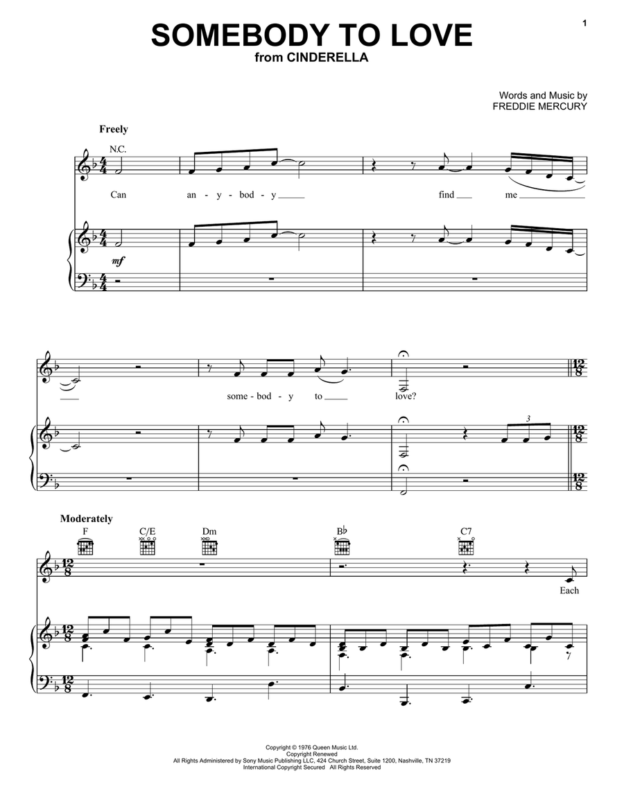 Somebody To Love (from the Amazon Original Movie Cinderella) Piano, Vocal, Guitar scores gallery preview page 1