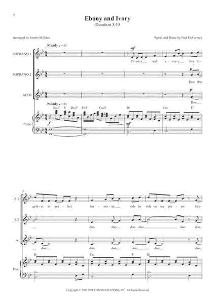 Ebony And Ivory by Paul McCartney SSA - Digital Sheet Music