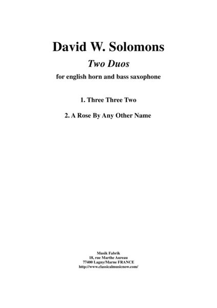 David W. Solomons: Two Duos for English Horn and Bass Saxophone
