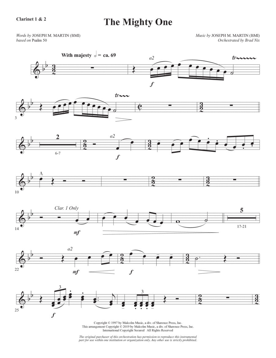 The Mighty One - Bb Clarinet 1 & 2 Choir scores gallery preview page 1