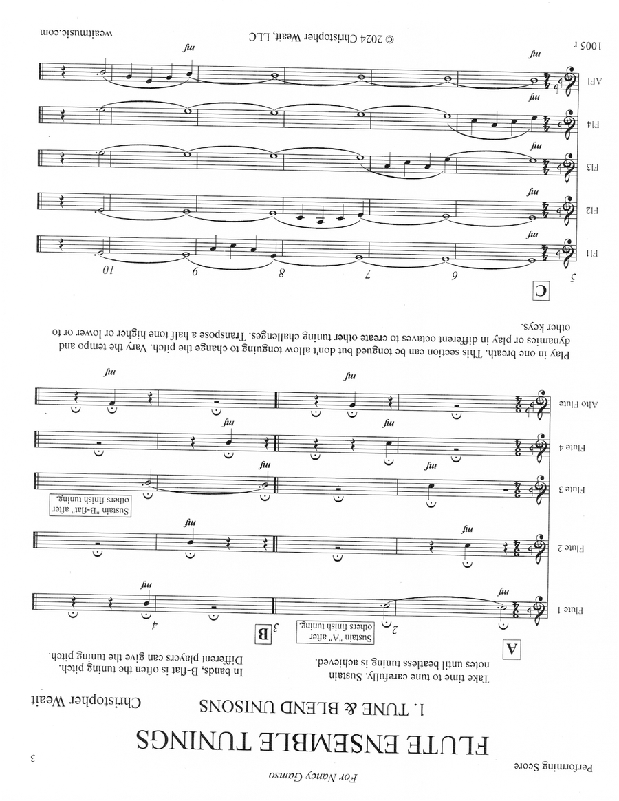 Flute Ensemble Tunings for 4 flutes and optional alto flute (total time 5’) - Score Only Flute Quartet scores gallery preview page 3