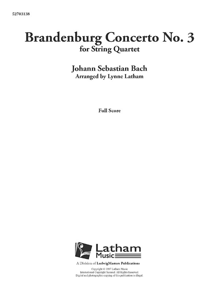 Brandenburg Concerto No. 3 for String Quartet String Quartet scores gallery preview page 1