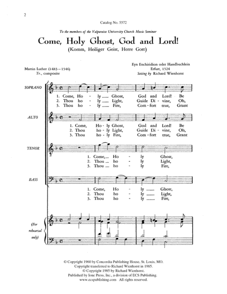 Come, Holy Ghost, God and Lord! (Downloadable)