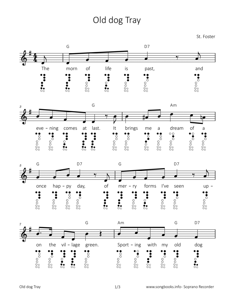Old dog Tray Soprano Recorder scores gallery preview page 1