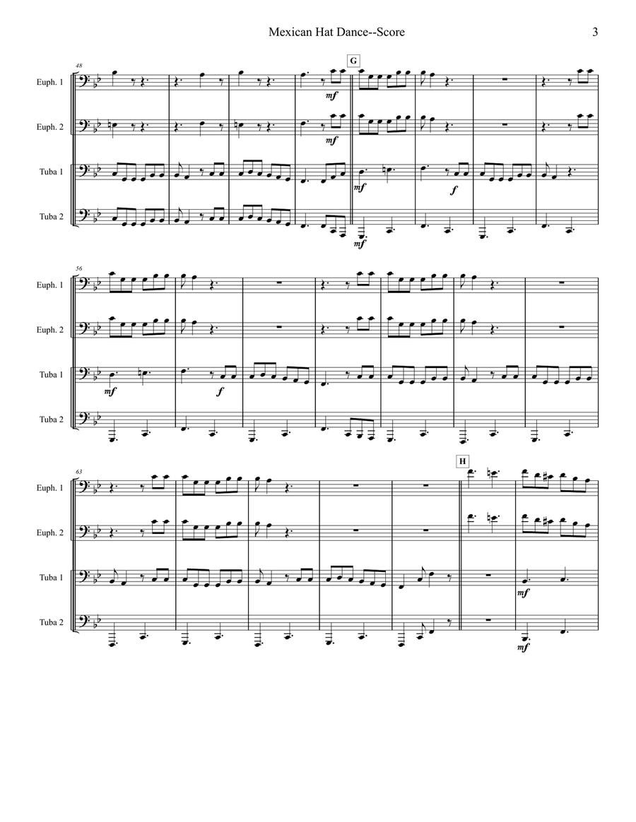 Mexican Hat Dance - Tuba/Euphonium Quartet Brass Ensemble scores gallery preview page 3