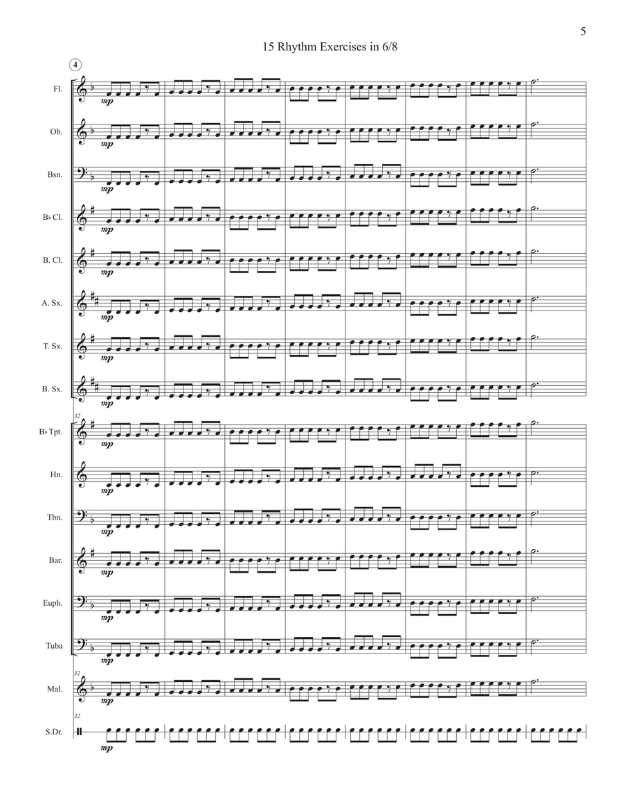 15 6/8 Rhythm Exercises for Band Concert Band scores gallery preview page 6