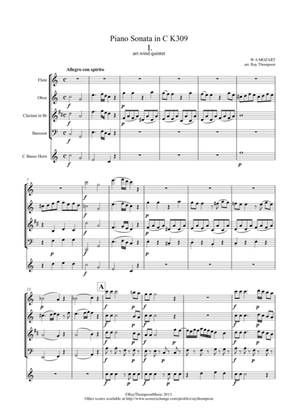 Book cover for Mozart: Piano Sonata No.7 in C K309 Mvt.I - wind quintet
