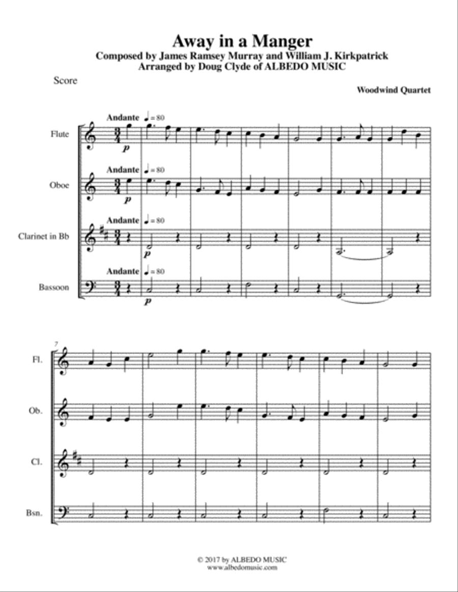 Away in a Manger for Woodwind Quartet Woodwind Quartet scores gallery preview page 1