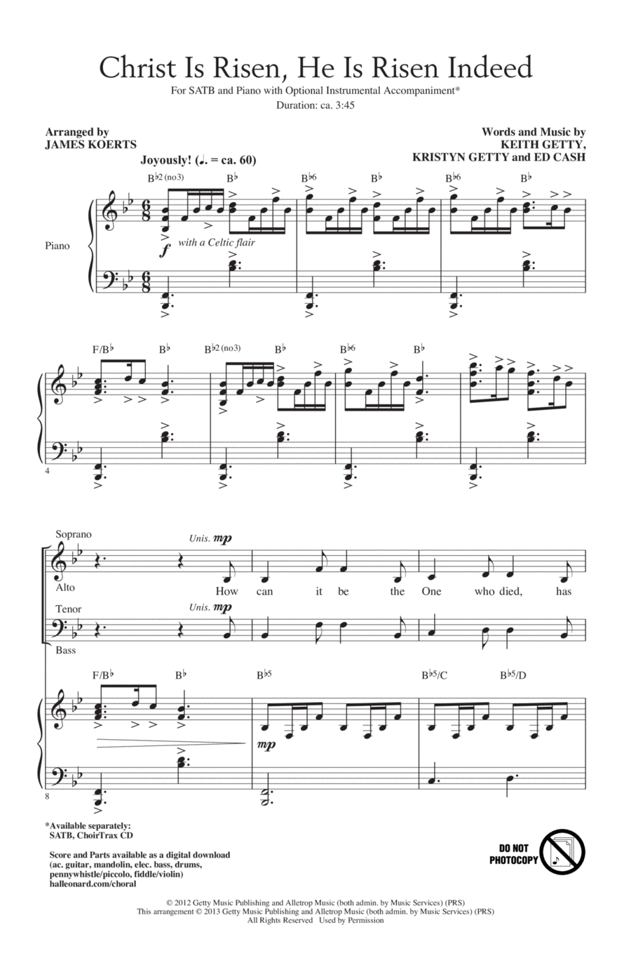 Christ Is Risen, He Is Risen Indeed (arr. James Koerts) 4-Part scores gallery preview page 1