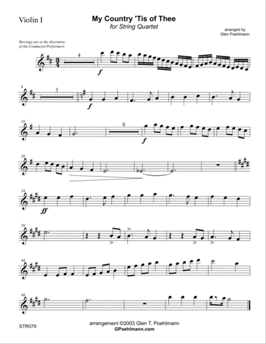 MY COUNTRY TIS OF THEE (America) arranged for STRING QUARTET String Quartet scores gallery preview page 4