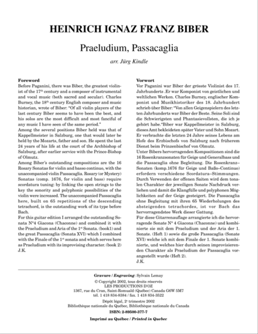 Praeludium, Passacaglia Classical Guitar scores gallery preview page 1
