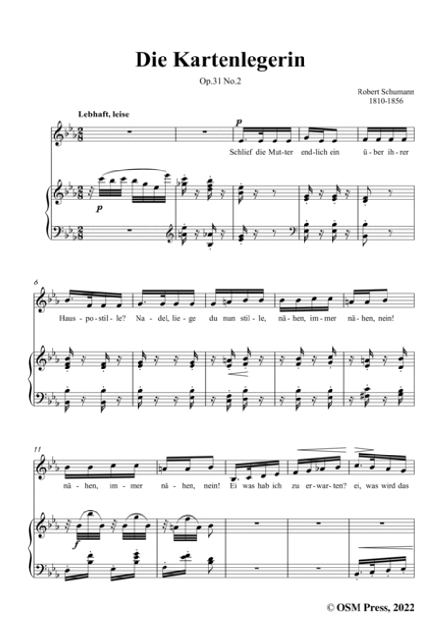 Schumann-Die Kartenlegerin,Op.31 No.2 in E flar Major,for Voice and Piano Voice Solo scores gallery preview page 3