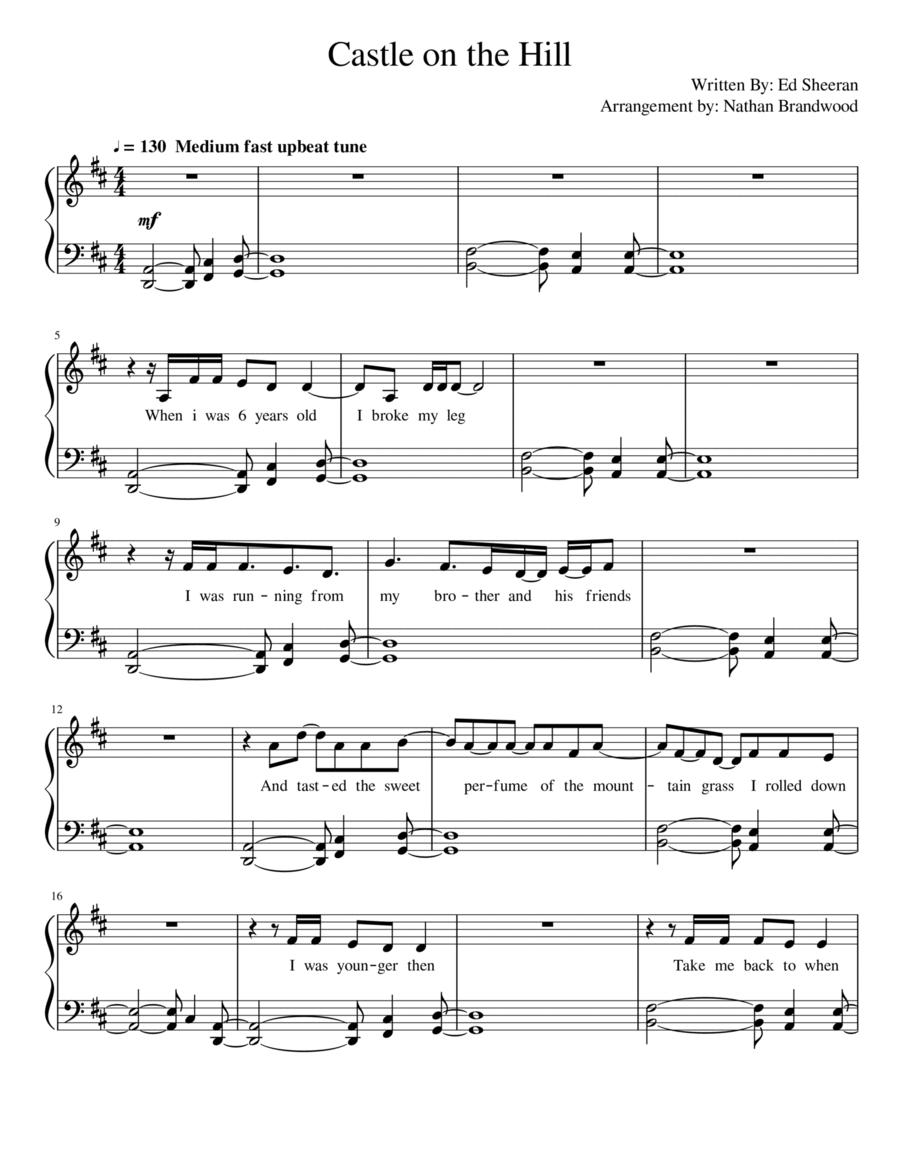 Castle On The Hill Castle On The Hill Piano Solo scores gallery preview page 1