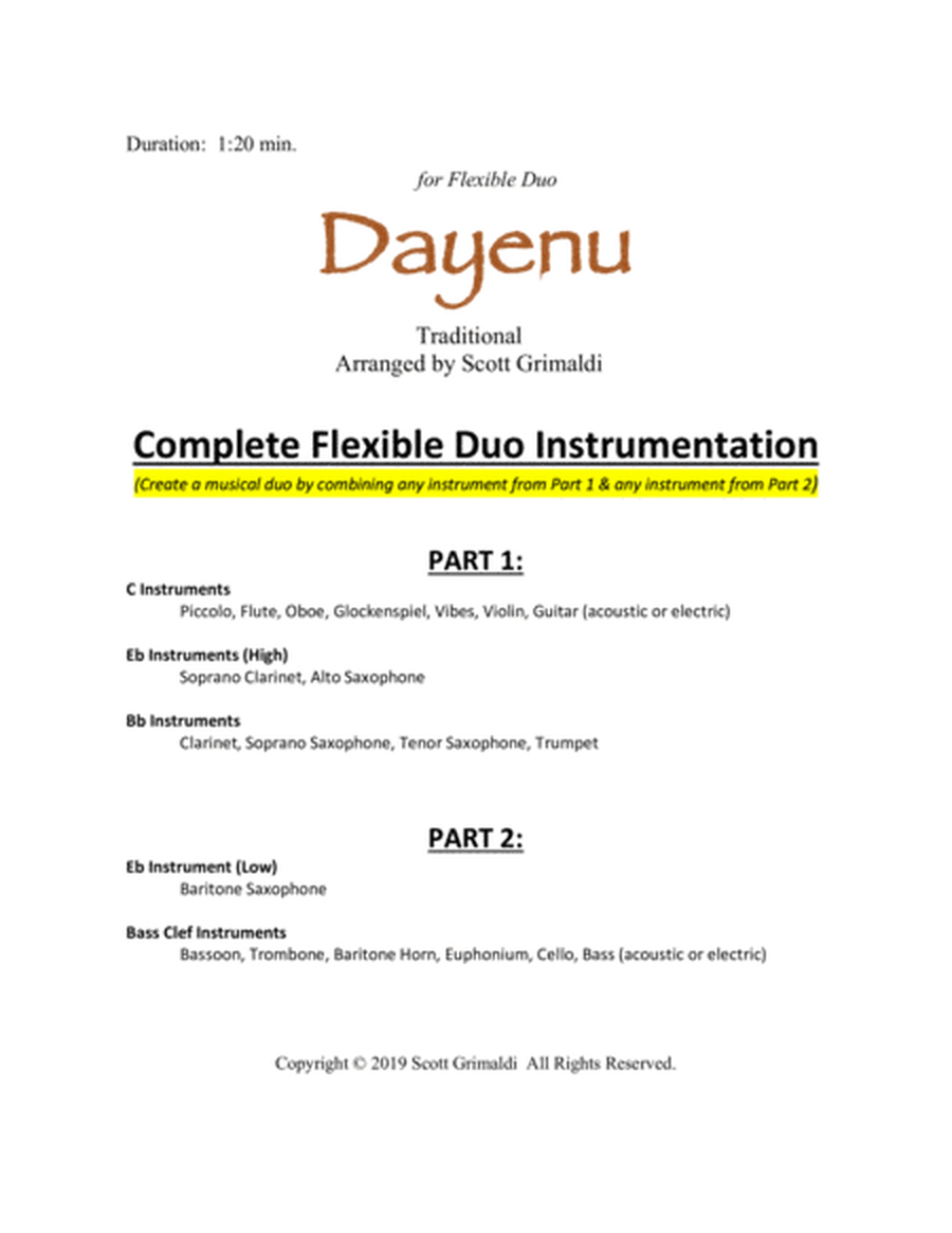 Dayenu - for Flexible Duo (C, Eb, Bb & Bass Clef Instruments) image number null