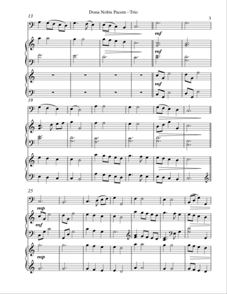 Dona Nobis Pacem, Trio for Cello, Harp, Piano Cello scores gallery preview page 3