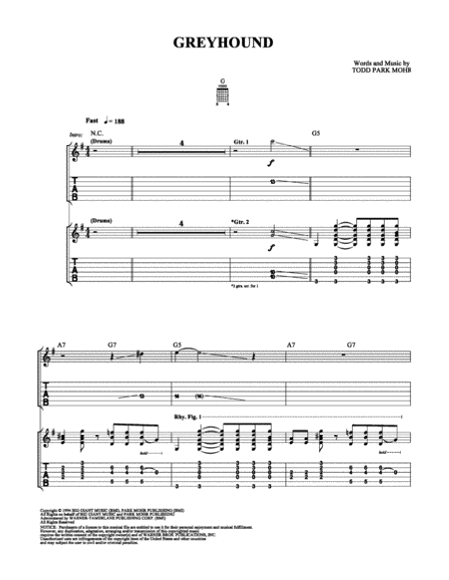 Greyhound Greyhound Electric Guitar scores gallery preview page 1