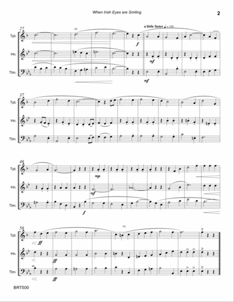 WHEN IRISH EYES ARE SMILING arranged for BRASS TRIO (unaccompanied) Brass Trio scores gallery preview page 2