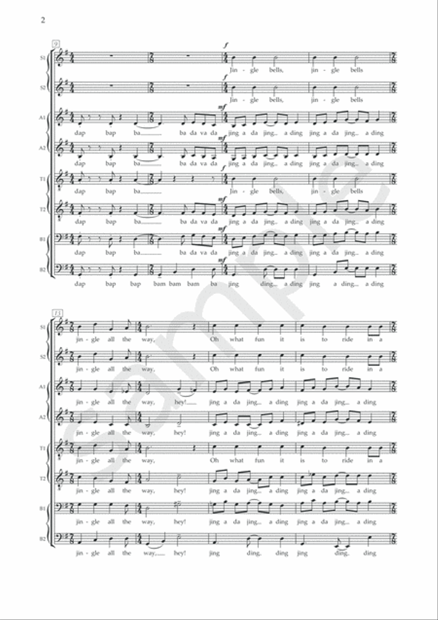 Jingle Bells (Arranged for SSAATTBB Choir) SSAATTBB scores gallery preview page 3