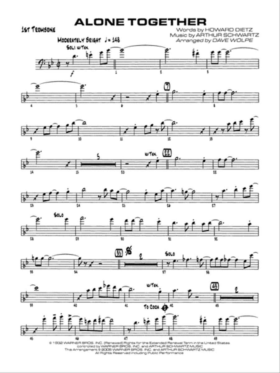 Alone Together: 1st Trombone Jazz Ensemble scores gallery preview page 1