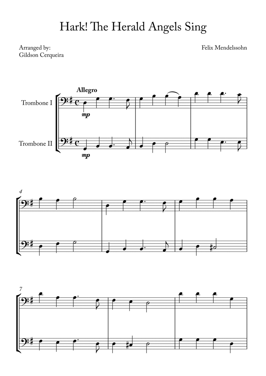 Hark! The Herald Angels Sing Trombone Duet scores gallery preview page 1