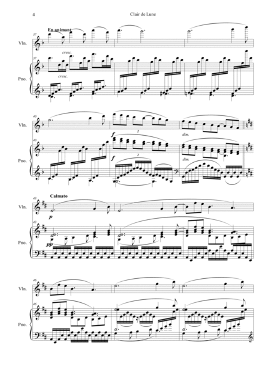 Clair de Lune in D Violin Solo scores gallery preview page 4