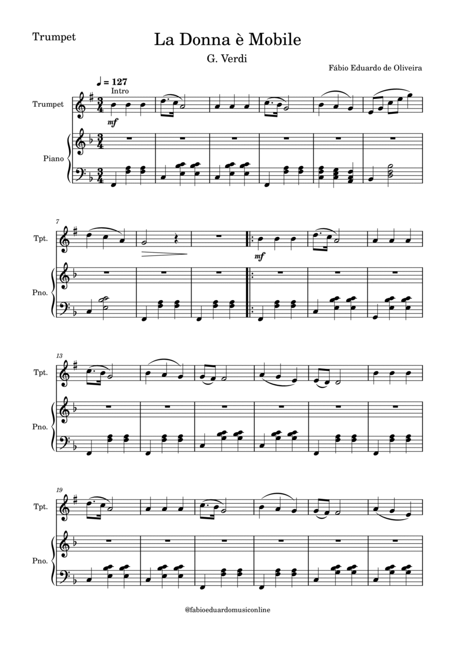 La Donna è Mobile - Rigoletto (Verdi) B-Flat Trumpet scores gallery preview page 1